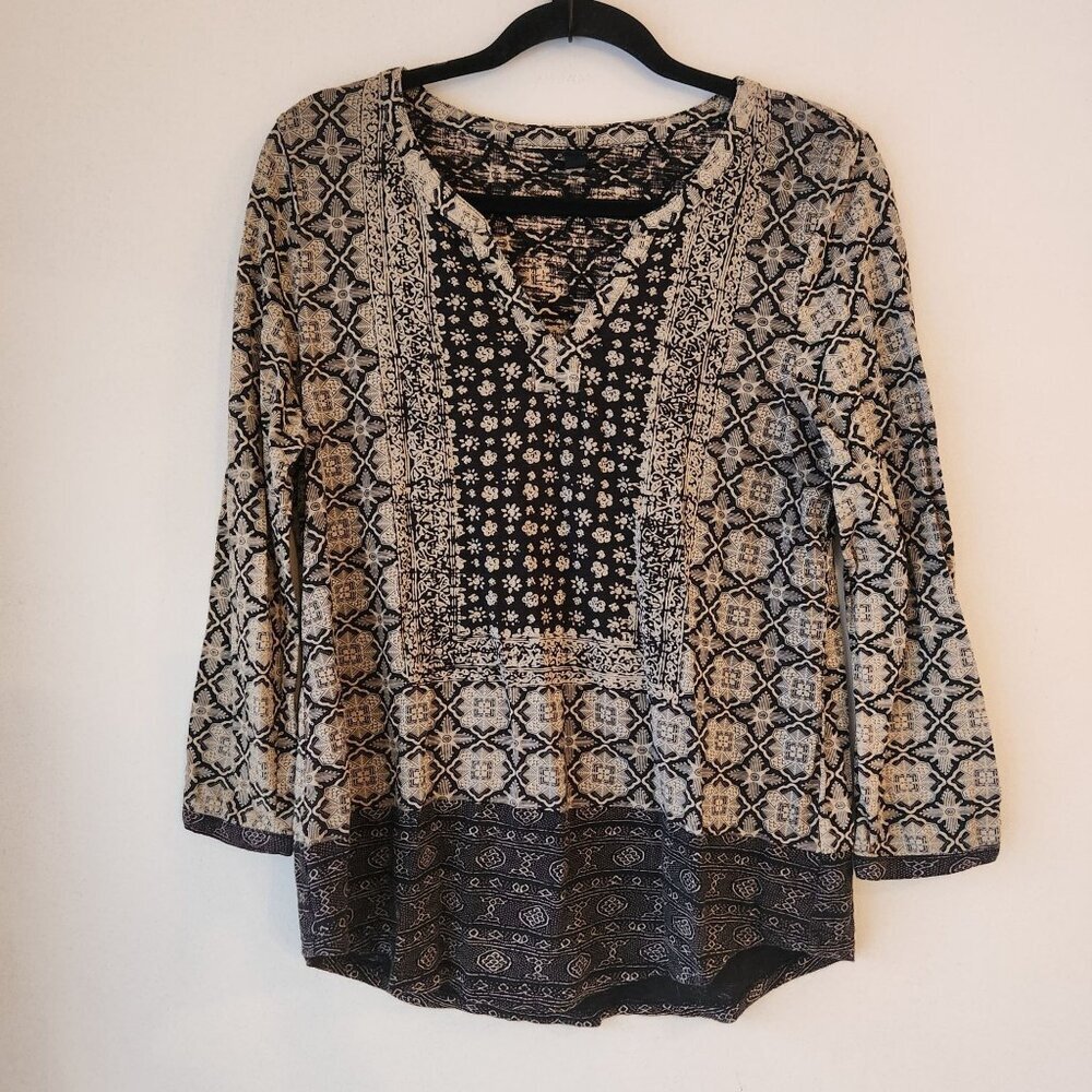 Lucky Brand Long Sleeve Pleasant Blouse Top Tunic Shirt Boho Bohemian Women's L